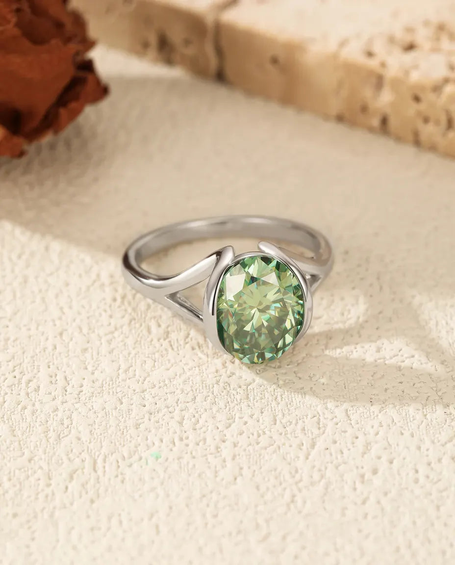 3 carat green oval moissanite ring in 925 sterling silver