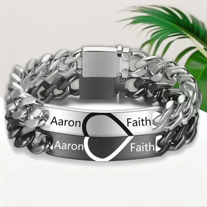 Half Heart Matching Bracelets for Couples – His and Her Bracelets with Names, Stainless Steel, 2 Pieces, Personalized Anniversary Gift
