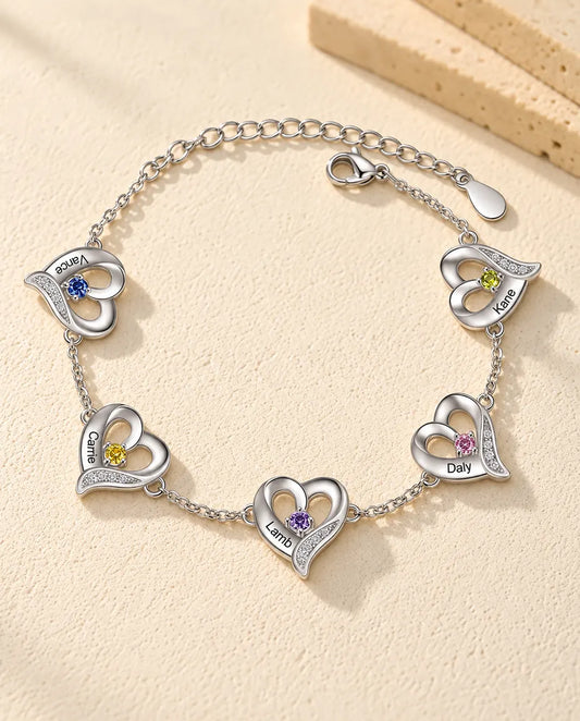 Personalized Heart Charm Birthstone Bracelet - front view