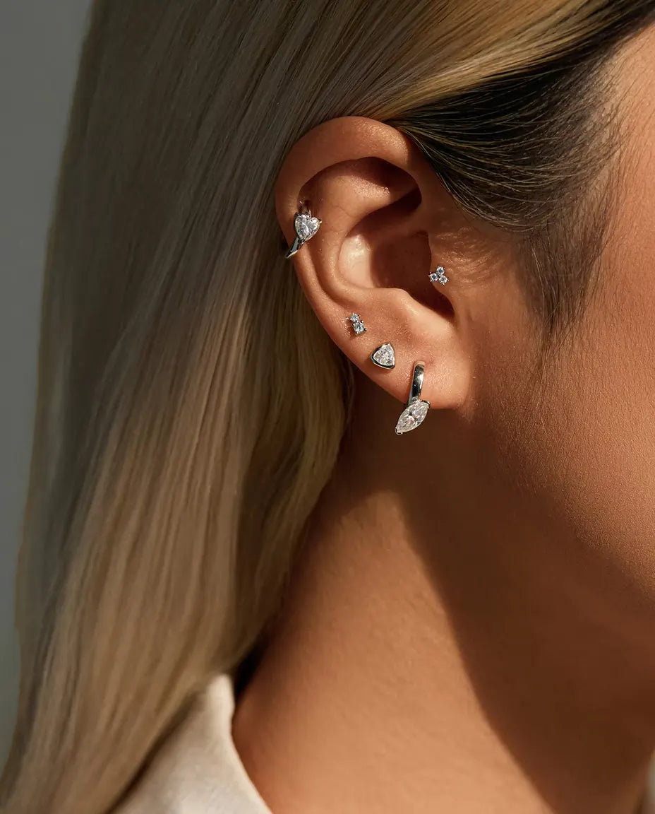 Heart Moissanite Huggie Earrings - 0.50 ct D Color Heart per Earring, 12 mm Hinged Hoops, 925 Sterling Silver, 2.30 g Pair