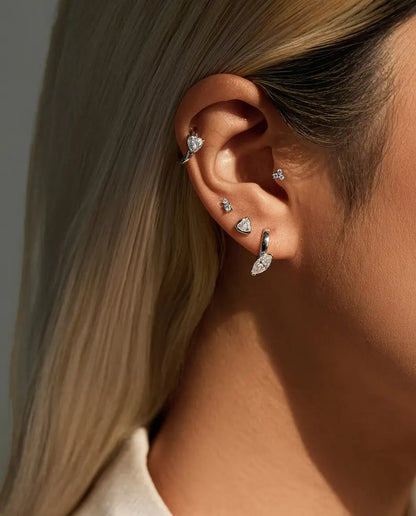 Heart Moissanite Huggie Earrings - 0.50 ct D Color Heart per Earring, 12 mm Hinged Hoops, 925 Sterling Silver, 2.30 g Pair