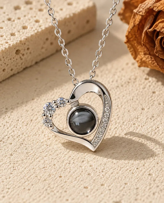 Photo Projection Necklace with Picture Inside - front view in silver