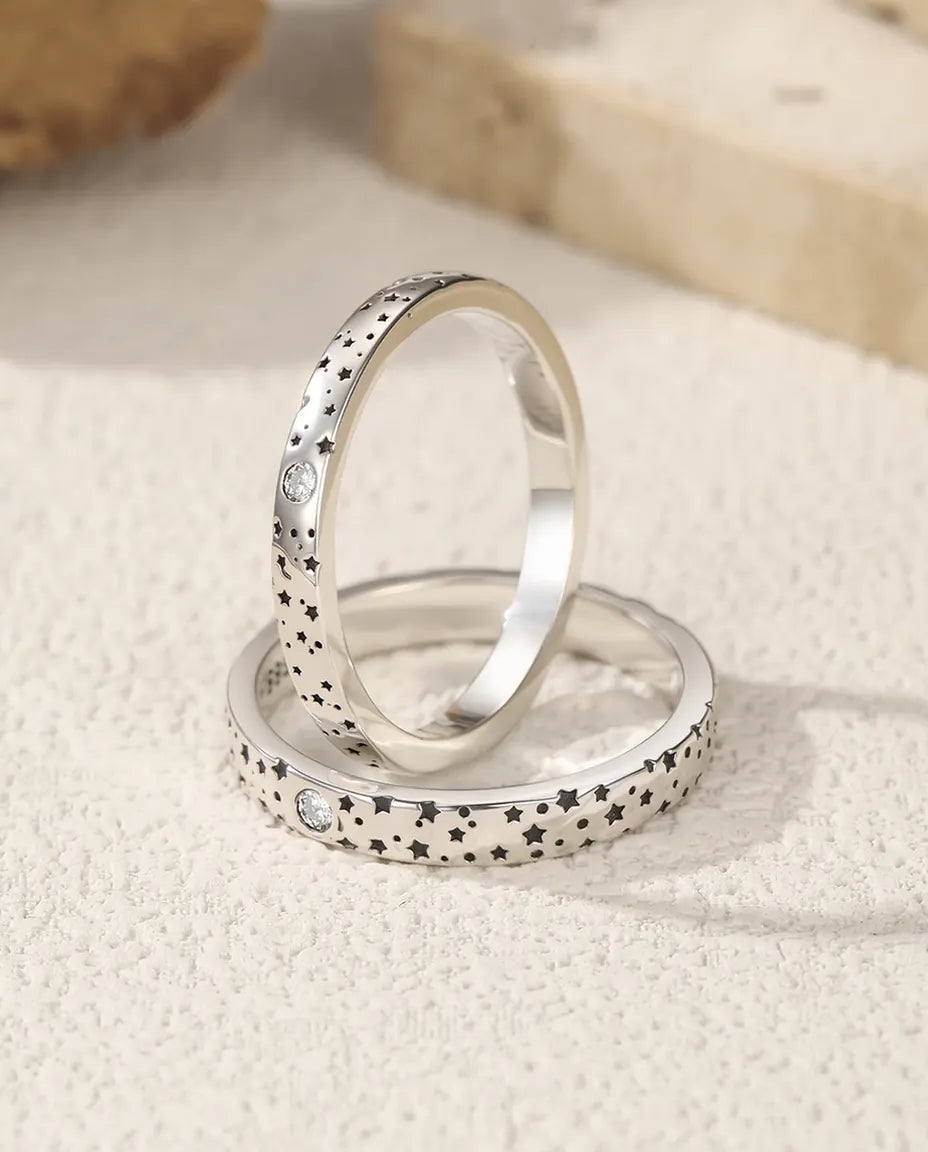 His and hers moissanite couple ring set in 925 sterling silver