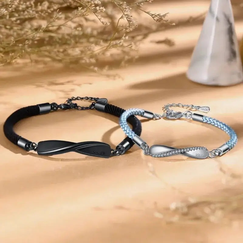 Infinity Matching Bracelets for Couples – Personalized Engraved Names – for Him and Her – Anniversary Gift, 2 Pieces