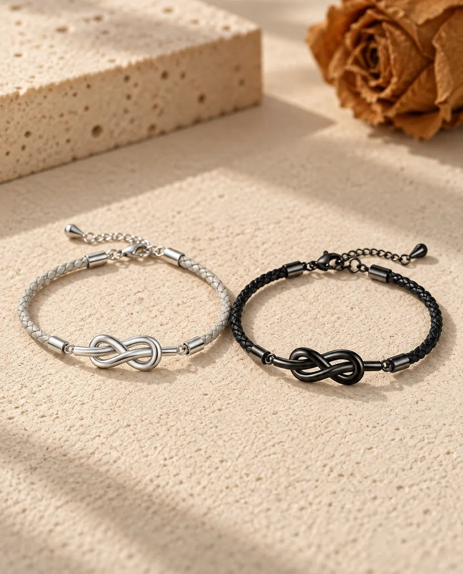 Infinity Matching Couple Bracelets - matching pair laid flat