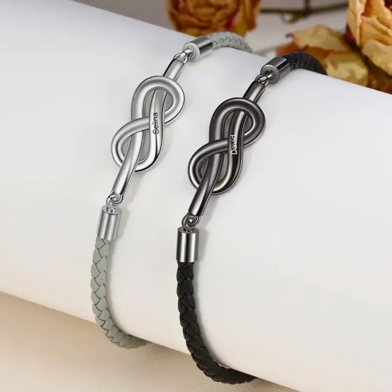 Infinity Matching Couple Bracelets – Personalized Engraved Names, Matching Bracelets for Couples – Anniversary Gift, 2 Pcs
