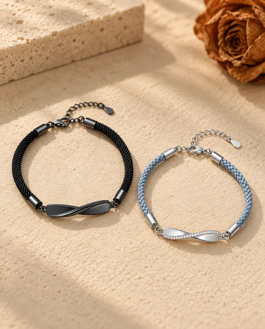 Infinity Matching Bracelets for Couples - matching pair laid flat