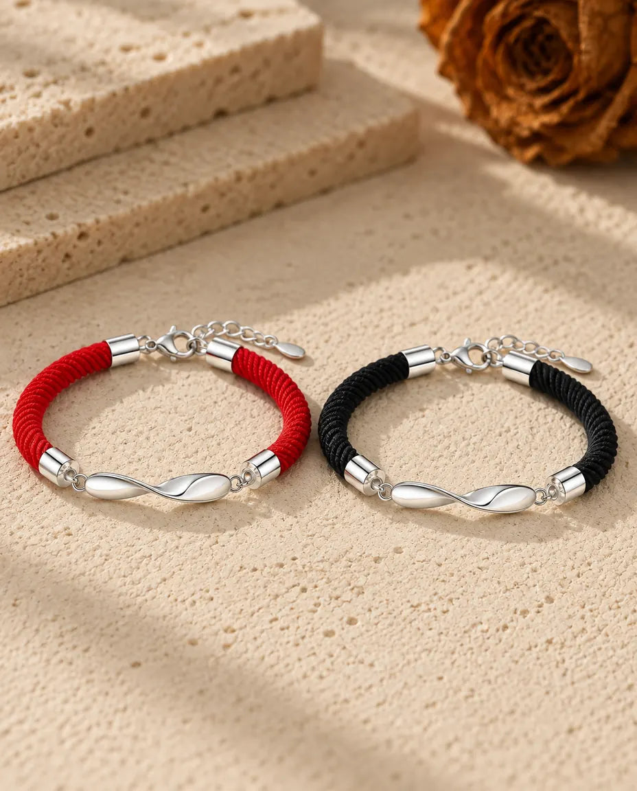 Infinity Matching Bracelets for Couples - matching pair laid flat