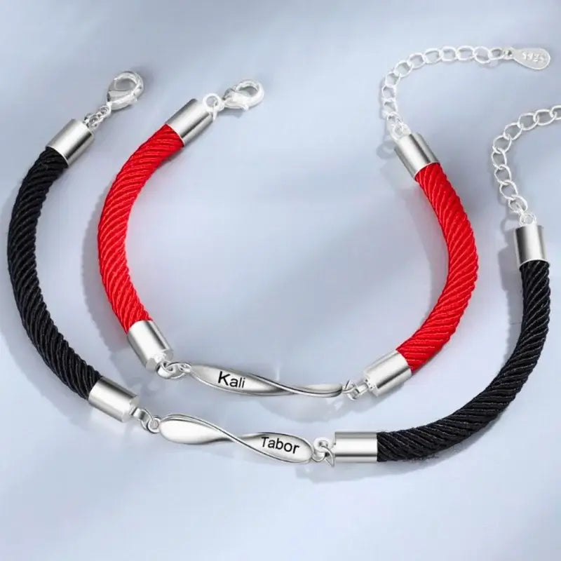 Infinity Matching Bracelets for Couples – Personalized Engraved Names, His and Hers – Anniversary Gift, 2 Pieces