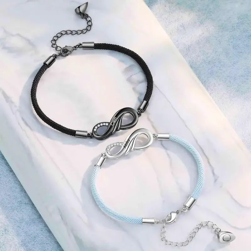 Infinity Couple Bracelets – Personalized Engraved Names, Matching Bracelets for Couples – Anniversary Gift, 2 Pieces