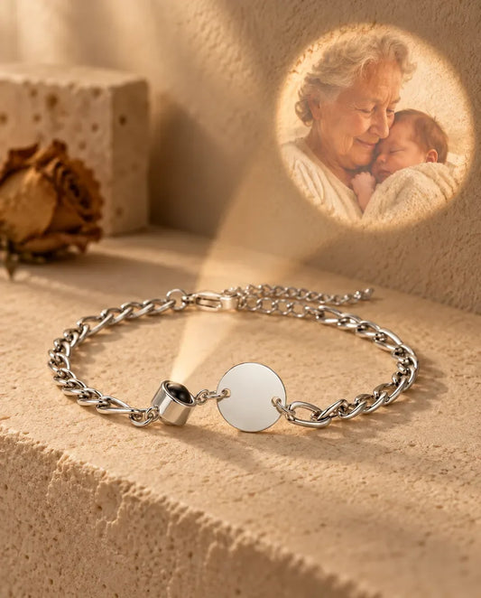Personalized Photo Projection Bracelet - projecting the hidden photo onto a wall