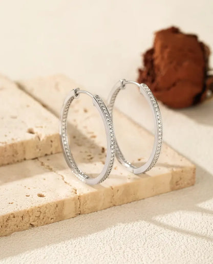 Inside Out Moissanite Hoop Earrings - 32 mm Large Hinged Pave Hoops, 0.88 ct Total D Color, 925 Sterling Silver