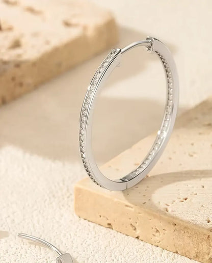 Inside Out Moissanite Hoop Earrings - 32 mm Large Hinged Pave Hoops, 0.88 ct Total D Color, 925 Sterling Silver