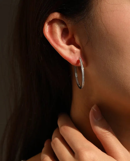 Inside Out Moissanite Hoop Earrings - 32 mm Large Hinged Pave Hoops, 0.88 ct Total D Color, 925 Sterling Silver