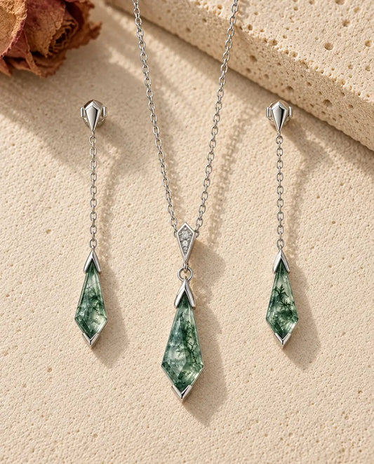 Moss Agate Jewelry Set - the complete set