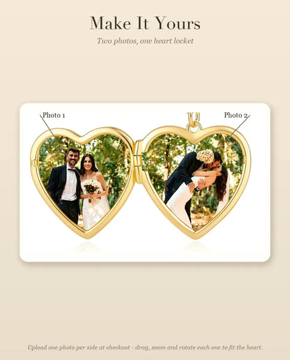 Personalized Photo Locket Necklace That Holds 2 Pictures - Love Script Heart Locket With Mother of Pearl Back, Silver or Gold