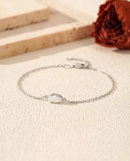 Marquise Moissanite Bracelet - 0.50 ct 4 x 8 mm D Color Stone on a Dainty Chain, 925 Sterling Silver