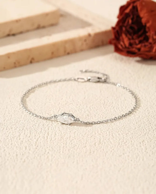 Marquise Moissanite Bracelet - 0.50 ct 4 x 8 mm D Color Stone on a Dainty Chain, 925 Sterling Silver
