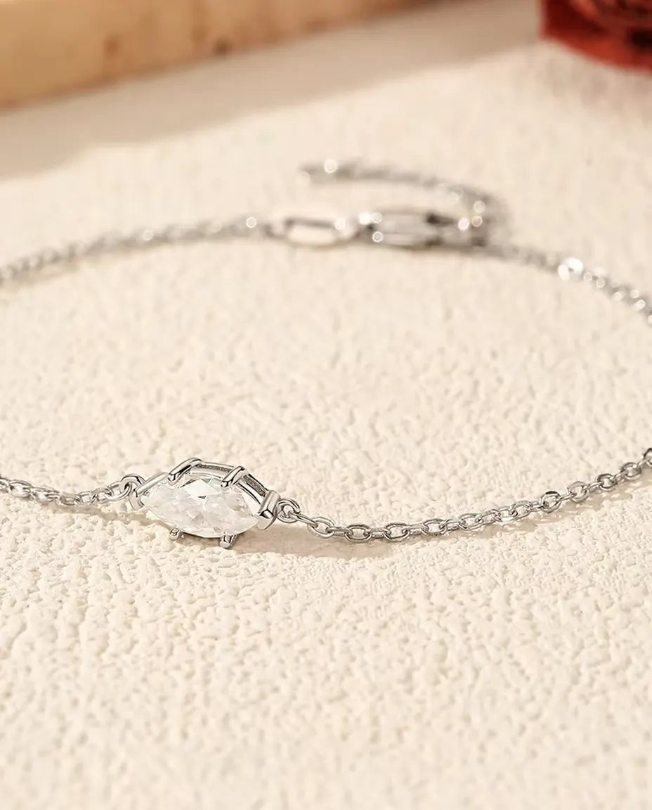 Marquise Moissanite Bracelet - 0.50 ct 4 x 8 mm D Color Stone on a Dainty Chain, 925 Sterling Silver