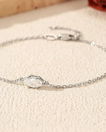 Marquise Moissanite Bracelet - 0.50 ct 4 x 8 mm D Color Stone on a Dainty Chain, 925 Sterling Silver