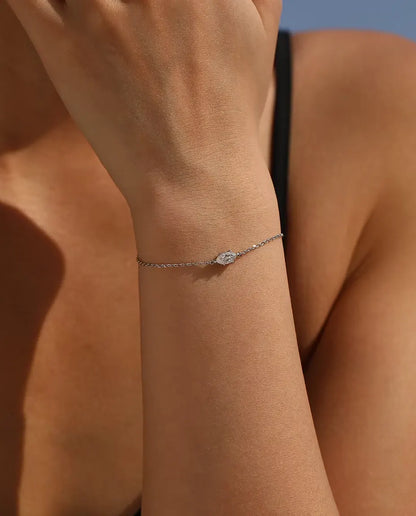 Marquise Moissanite Bracelet - 0.50 ct 4 x 8 mm D Color Stone on a Dainty Chain, 925 Sterling Silver