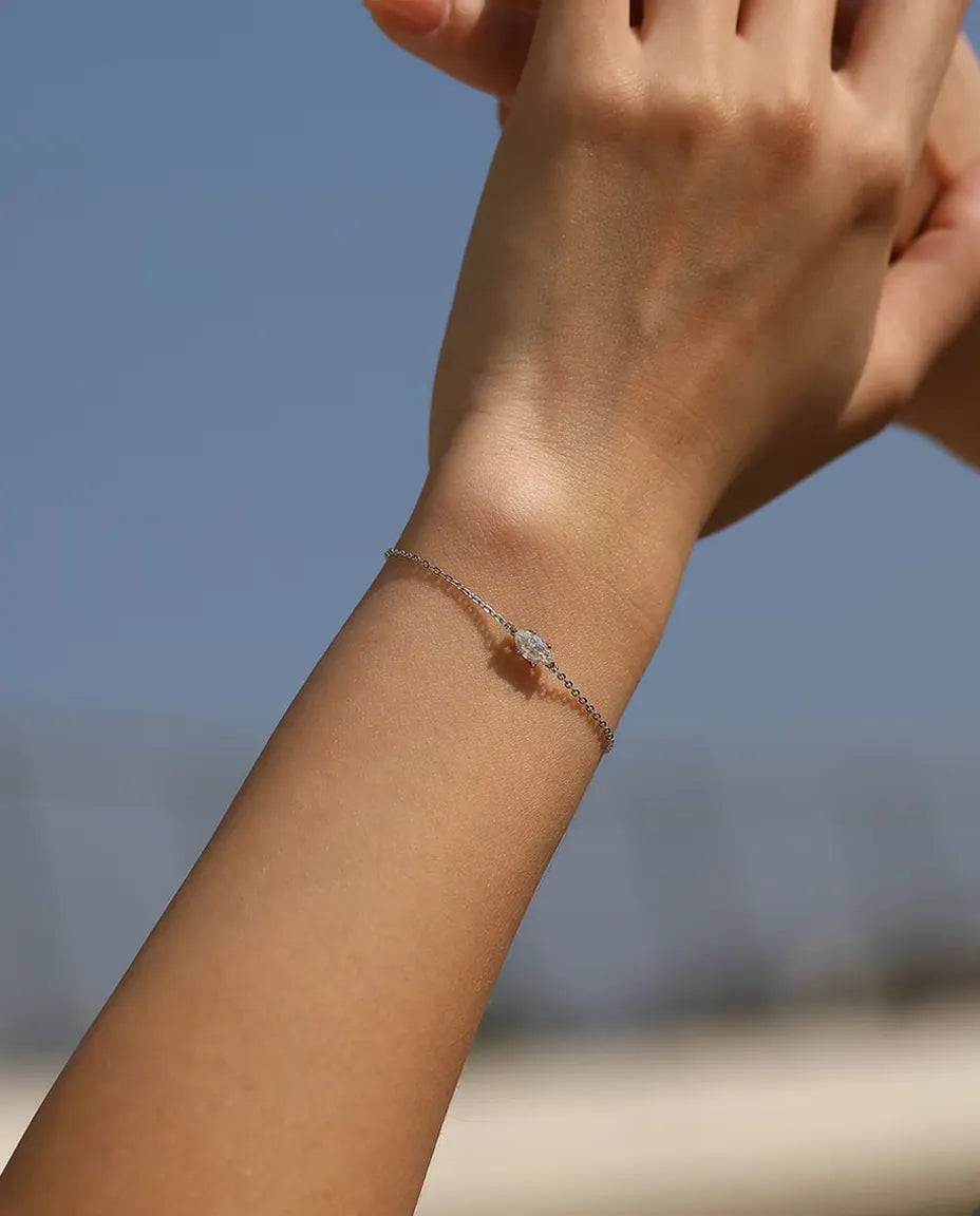 Marquise Moissanite Bracelet - 0.50 ct 4 x 8 mm D Color Stone on a Dainty Chain, 925 Sterling Silver