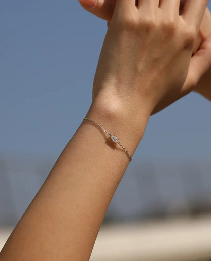 Marquise Moissanite Bracelet - 0.50 ct 4 x 8 mm D Color Stone on a Dainty Chain, 925 Sterling Silver