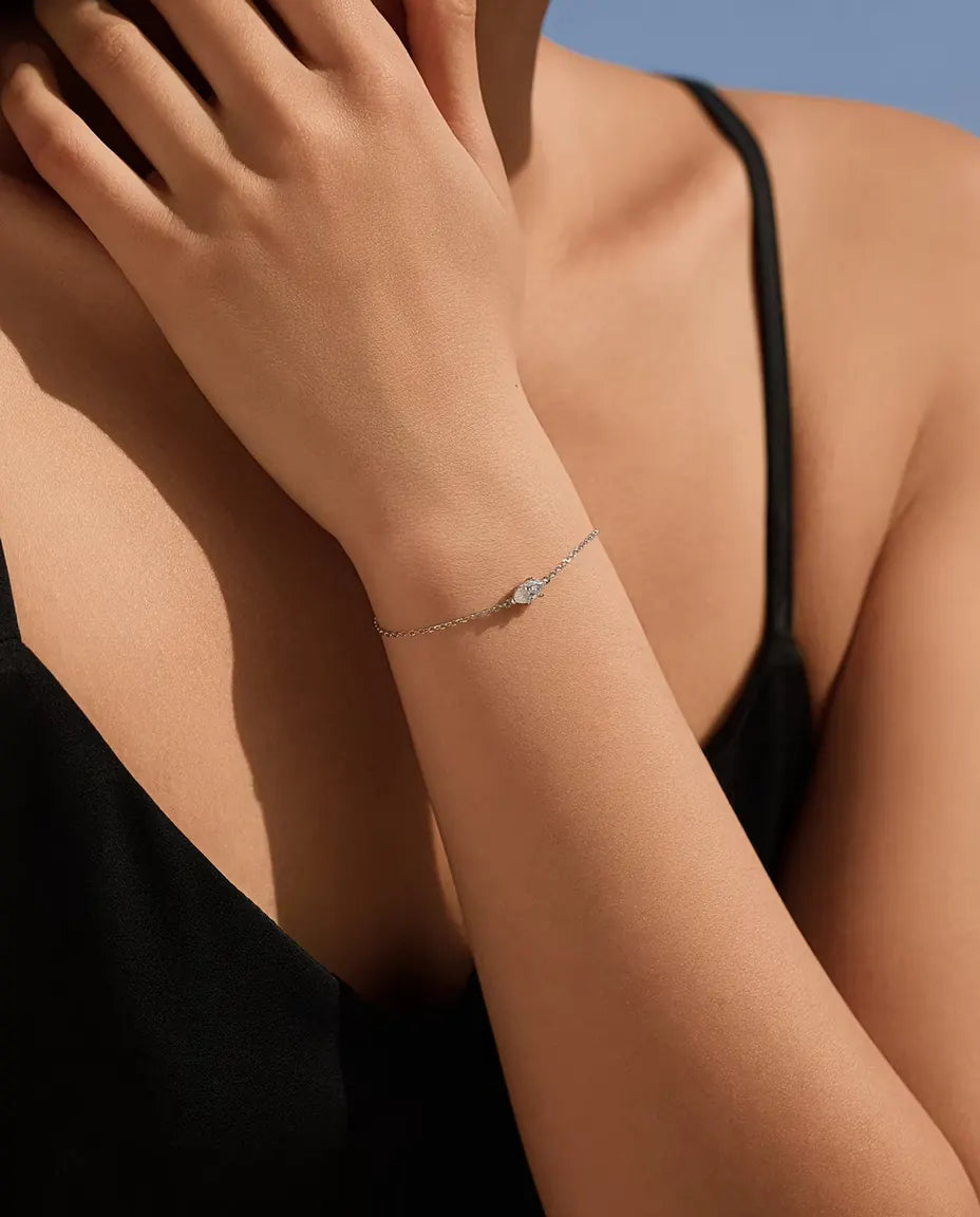 Marquise Moissanite Bracelet - 0.50 ct 4 x 8 mm D Color Stone on a Dainty Chain, 925 Sterling Silver