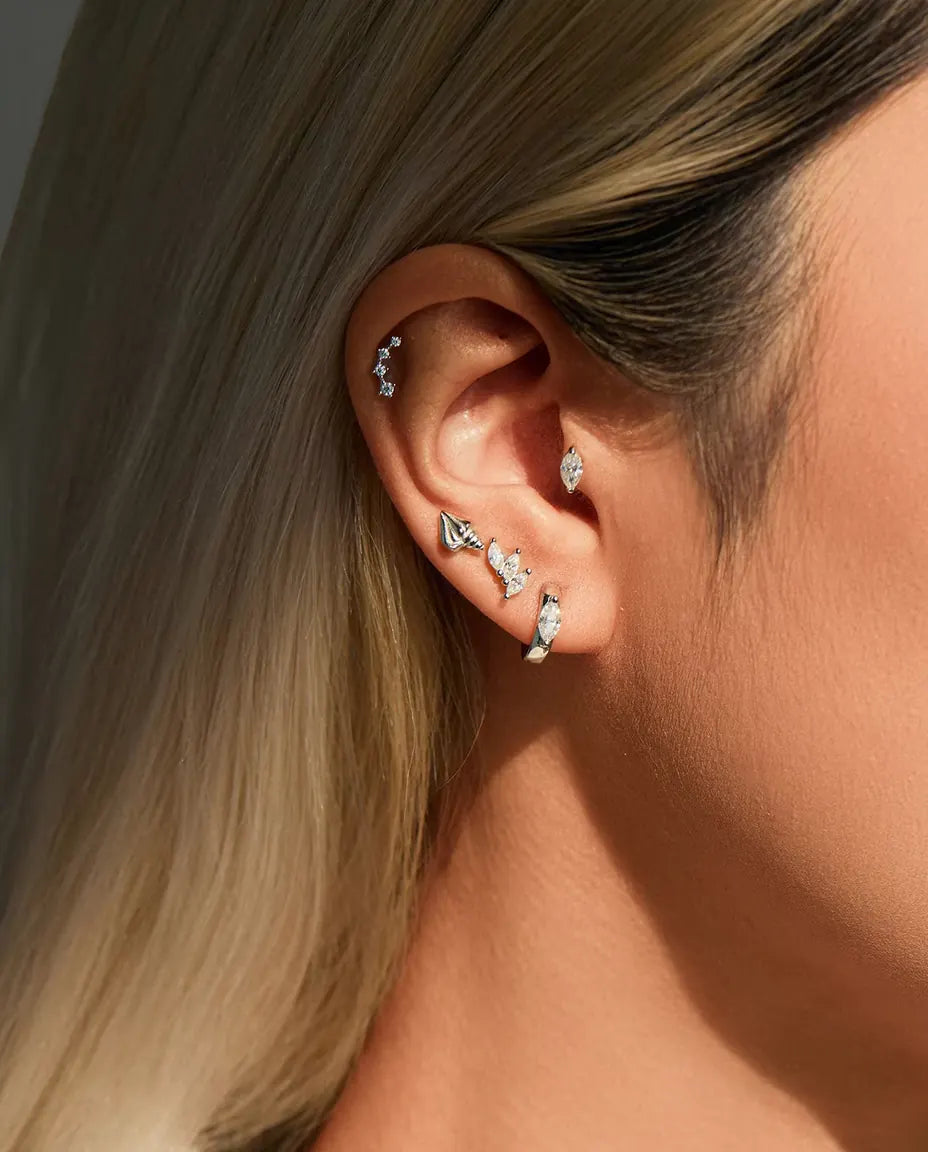 Marquise Moissanite Huggie Earrings - 0.30 ct 3 x 6 mm Marquise Stone per Earring, 11.5 mm Hoops, 925 Sterling Silver