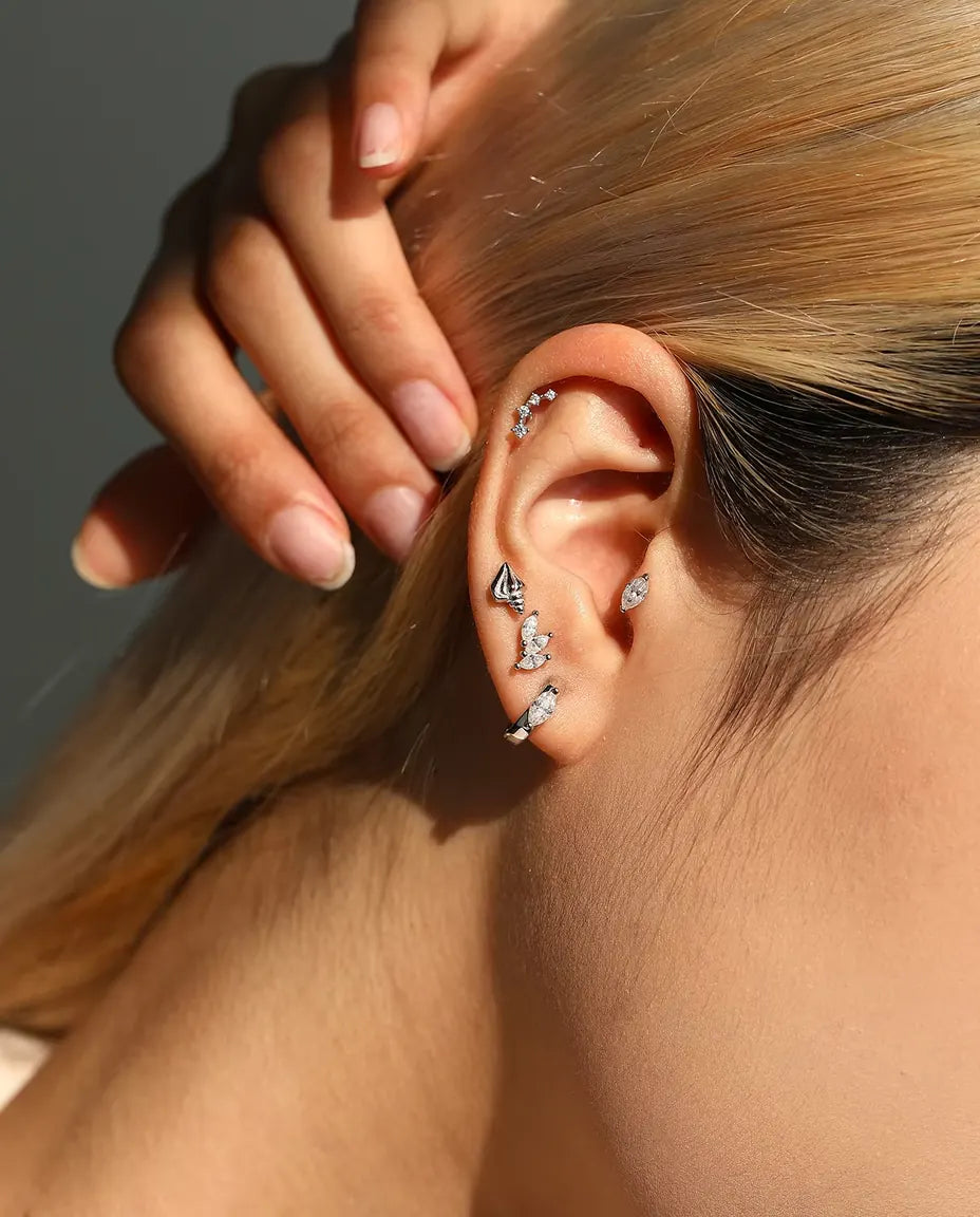 Marquise Moissanite Huggie Earrings - 0.30 ct 3 x 6 mm Marquise Stone per Earring, 11.5 mm Hoops, 925 Sterling Silver