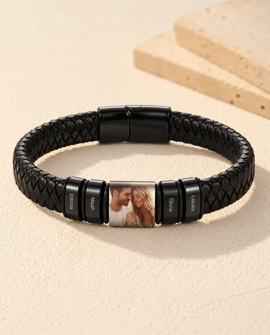 Men's Personalized Leather Bracelet for Dad - front view