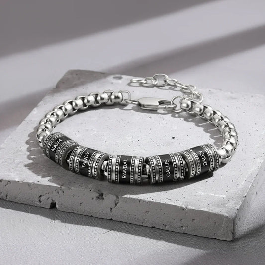 Men's Engraved Name Bracelet - Personalized Bracelet for Him - Up to 5 Name Beads