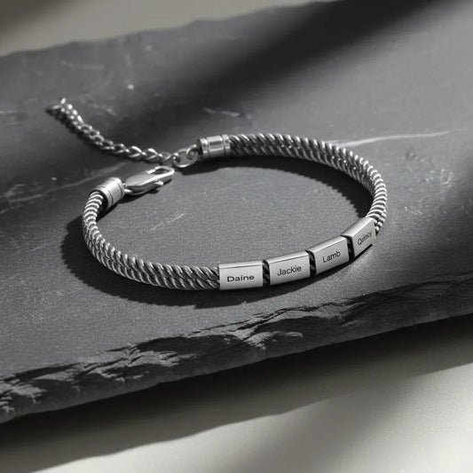 Men's Engraved Stainless Steel Rope Bracelet with Personalized Names