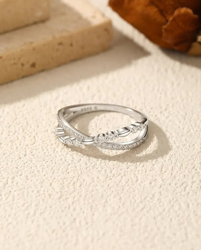Moissanite Crossover Ring for Women - Twisted Pave Band with 28 Stones in 925 Sterling Silver, Sizes 5 to 9