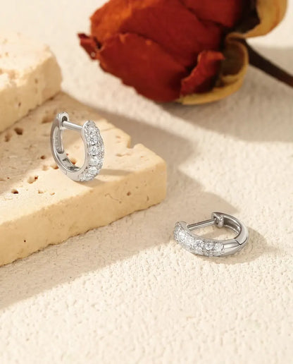 Moissanite Huggie Hoop Earrings for Women - Pave Set D Color Moissanite on 11 mm Huggies, 925 Sterling Silver