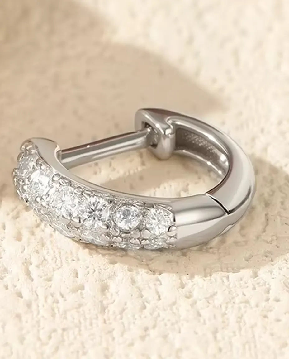 Moissanite Huggie Hoop Earrings for Women - Pave Set D Color Moissanite on 11 mm Huggies, 925 Sterling Silver