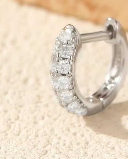 Moissanite Huggie Hoop Earrings for Women - Pave Set D Color Moissanite on 11 mm Huggies, 925 Sterling Silver