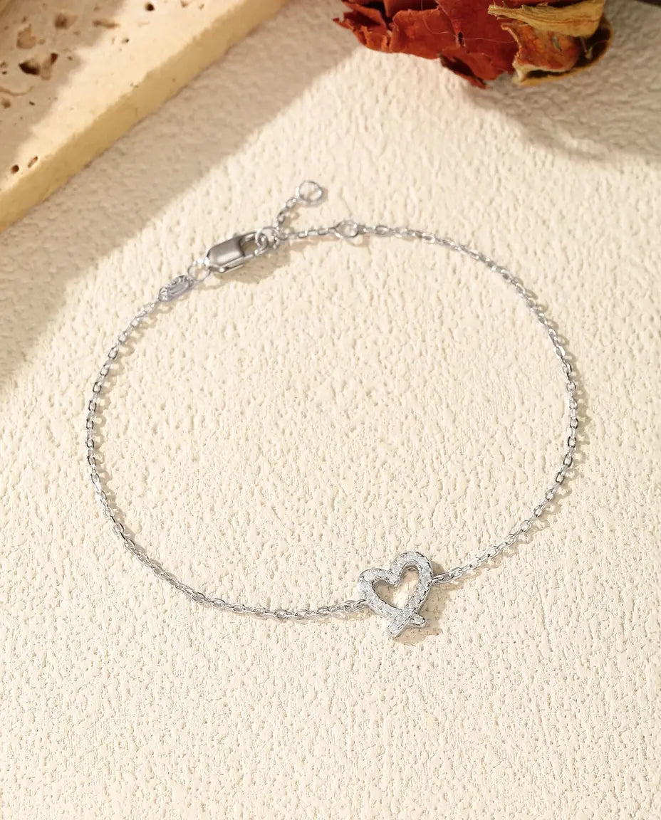 Moissanite open heart bracelet in 925 sterling silver