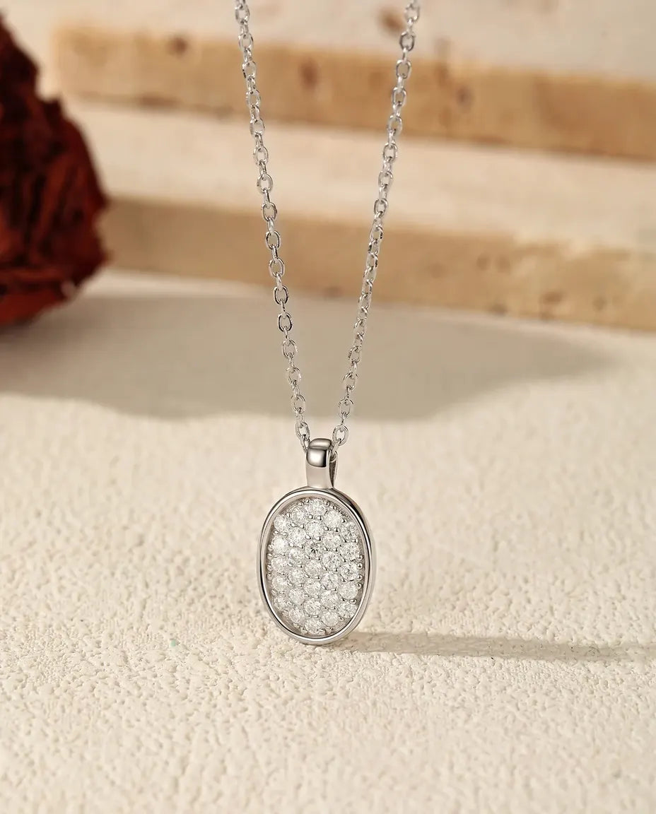 Moissanite Pavé Necklace – Oval Cluster Pendant in 925 Sterling Silver, D Color VVS1 Vintage