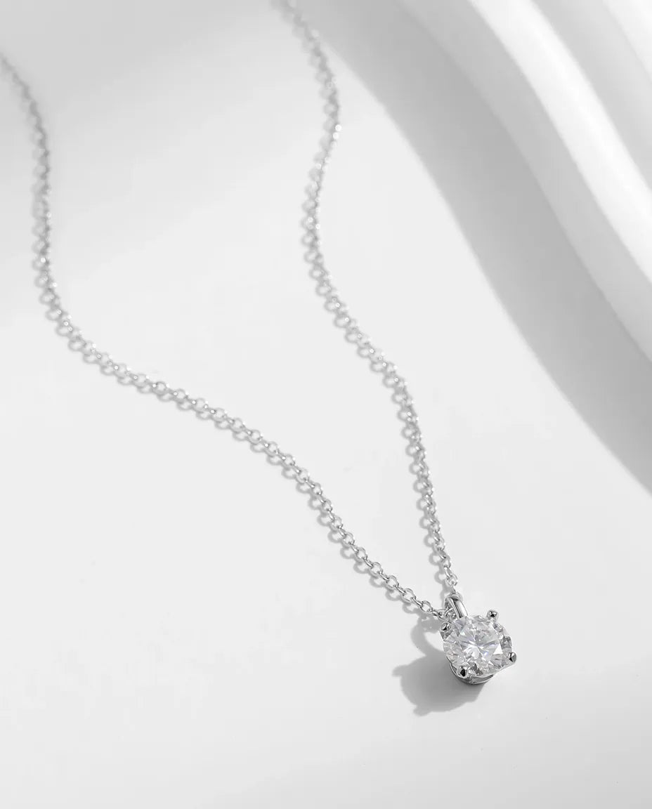1ct moissanite solitaire necklace in 925 sterling silver, D color round pendant for women