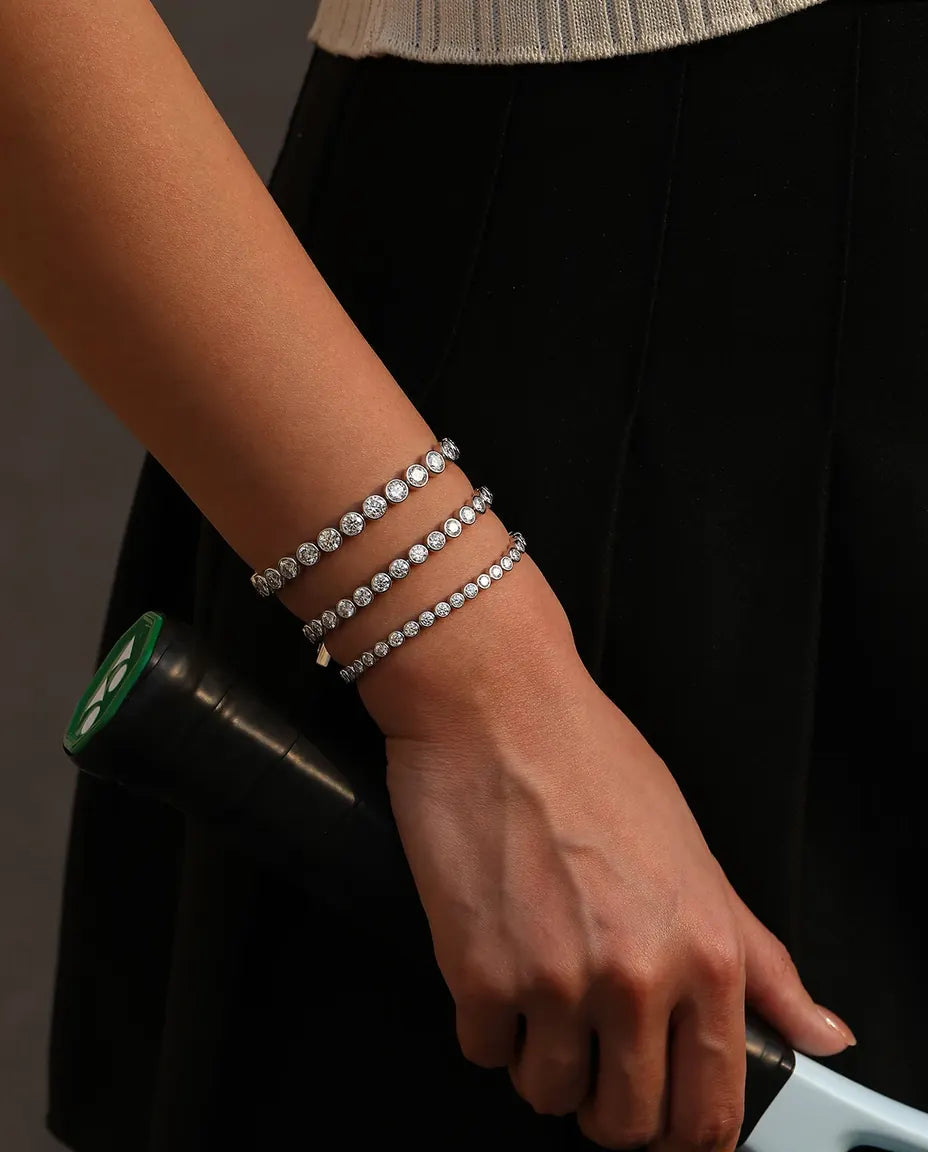 Moissanite tennis bracelet, D color VVS1 round stones, 925 sterling silver
