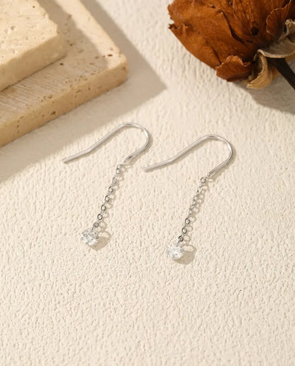 Moissanite Threader Earrings - 0.30 ct 4 mm Round Stone per Earring on 35 mm Slim Pull-Through Chains, 925 Sterling Silver