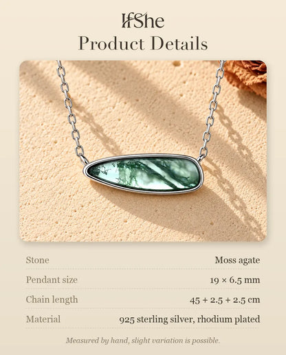 Moss Agate Bar Necklace in 925 Sterling Silver - product details with stones, pendant size, chain length and material