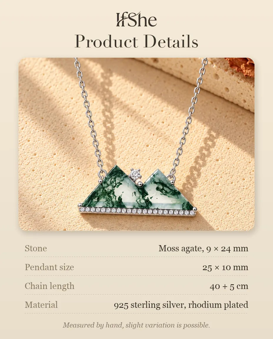 Mountain Moss Agate Necklace in 925 Sterling Silver - product details with stones, pendant size, chain length and material