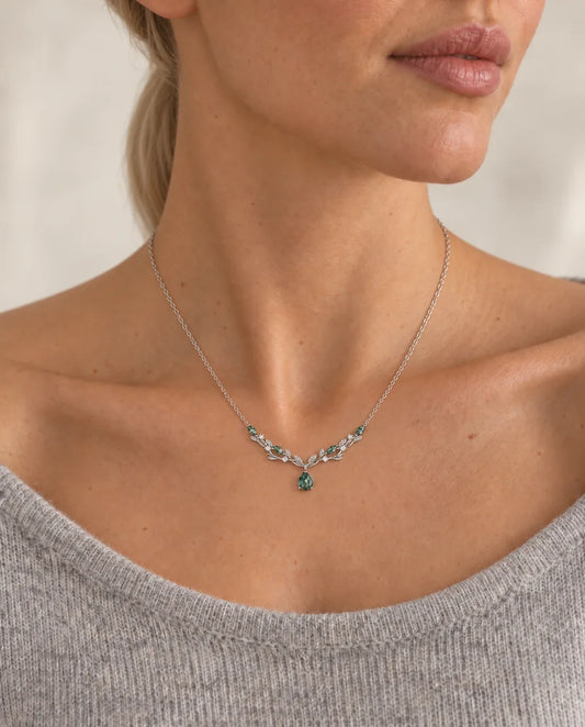 Moss Agate Necklace - worn on a model