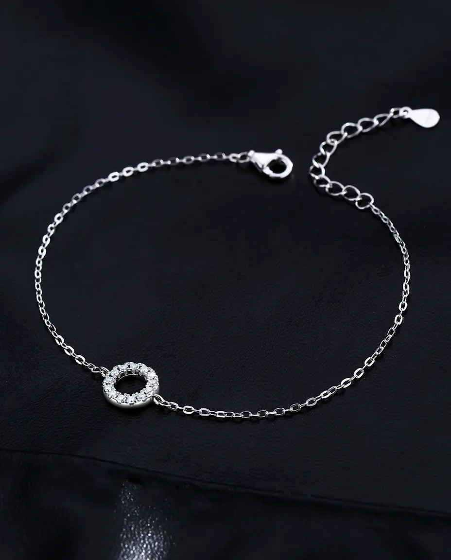 Open circle moissanite bracelet, D color pave halo charm, 925 sterling silver