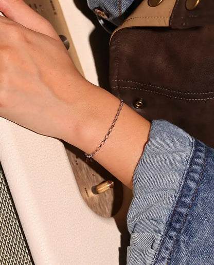 Oval Link Chain Bracelet in 925 Sterling Silver - worn on the wrist, side view