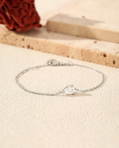 Pear Cut Moissanite Bracelet - 0.80 ct 5 x 7 mm D Color Teardrop on a Dainty 925 Sterling Silver Chain, 16+3 cm