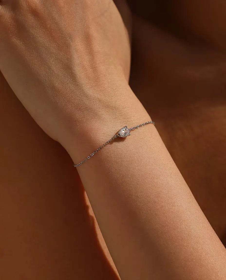 Pear Cut Moissanite Bracelet - 0.80 ct 5 x 7 mm D Color Teardrop on a Dainty 925 Sterling Silver Chain, 16+3 cm