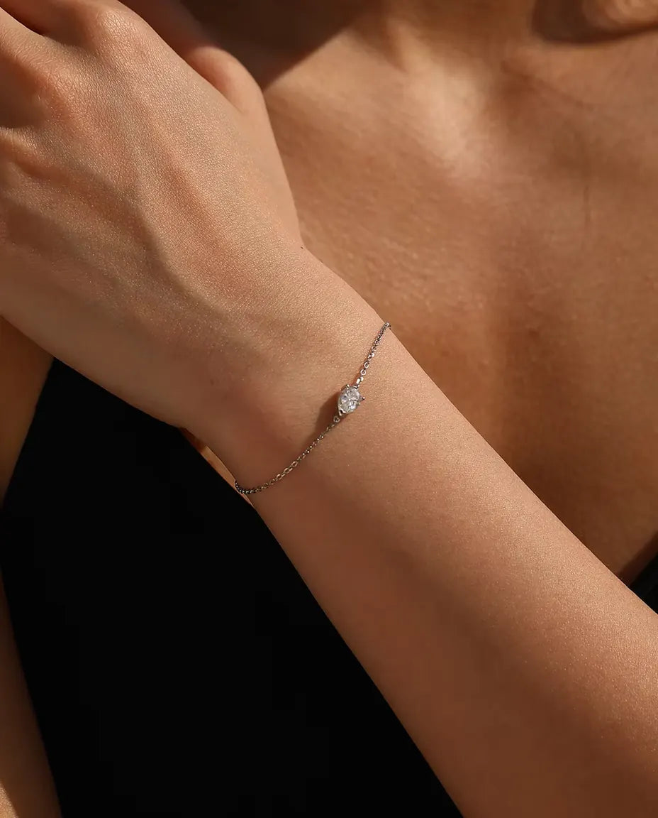 Pear Cut Moissanite Bracelet - 0.80 ct 5 x 7 mm D Color Teardrop on a Dainty 925 Sterling Silver Chain, 16+3 cm